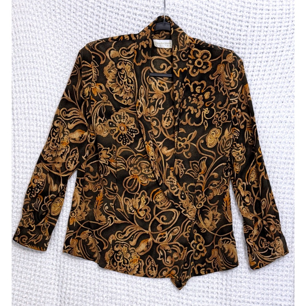 Dana Buchman Petites Silk Blend Floral Print Blazer Jacket Womens Size 10